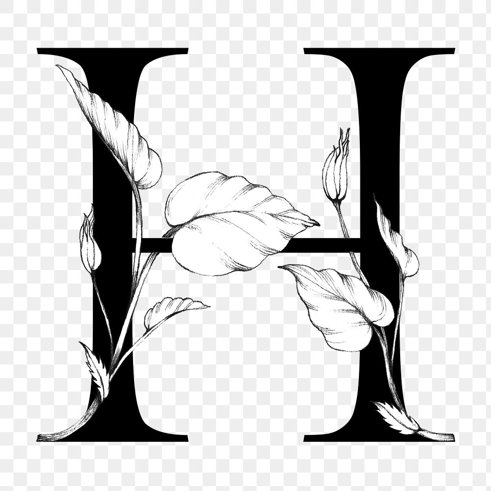 Png alphabet h sticker botanical font typography
