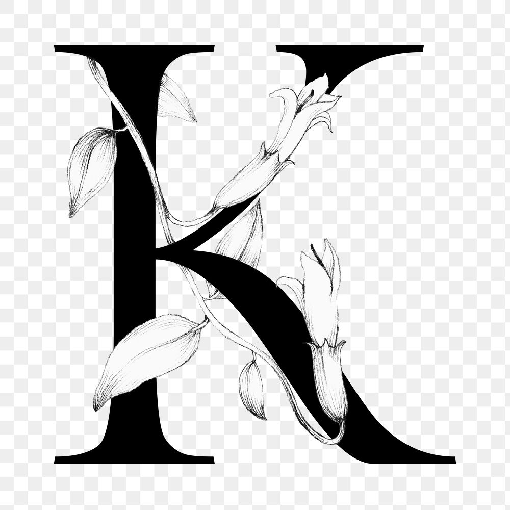 Png alphabet k sticker botanical font typography