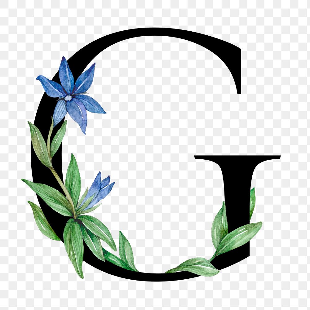 Png alphabet g sticker font floral typography