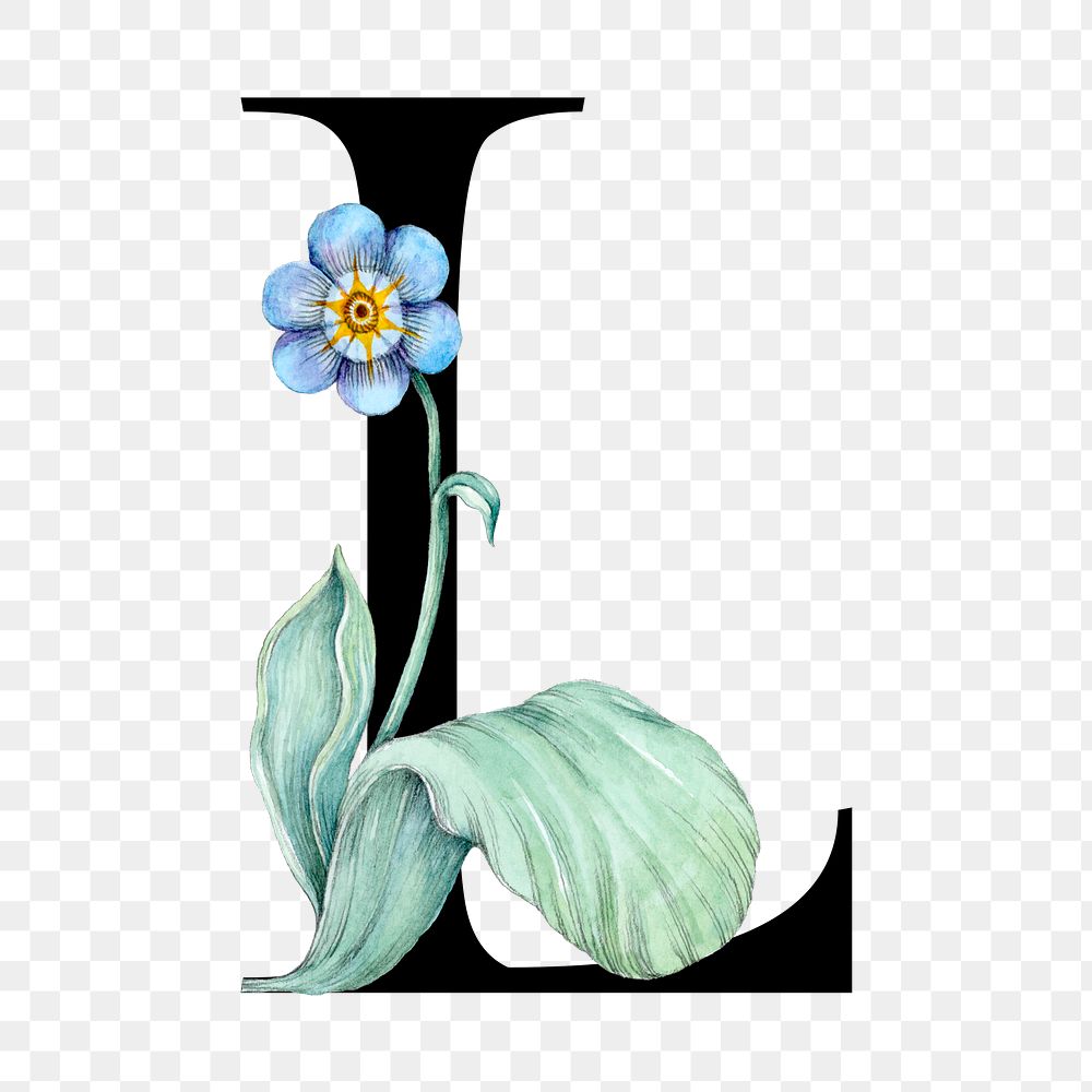 Png alphabet l sticker font floral typography