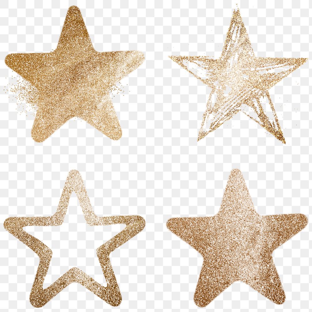 Gold sparkle png star icon set