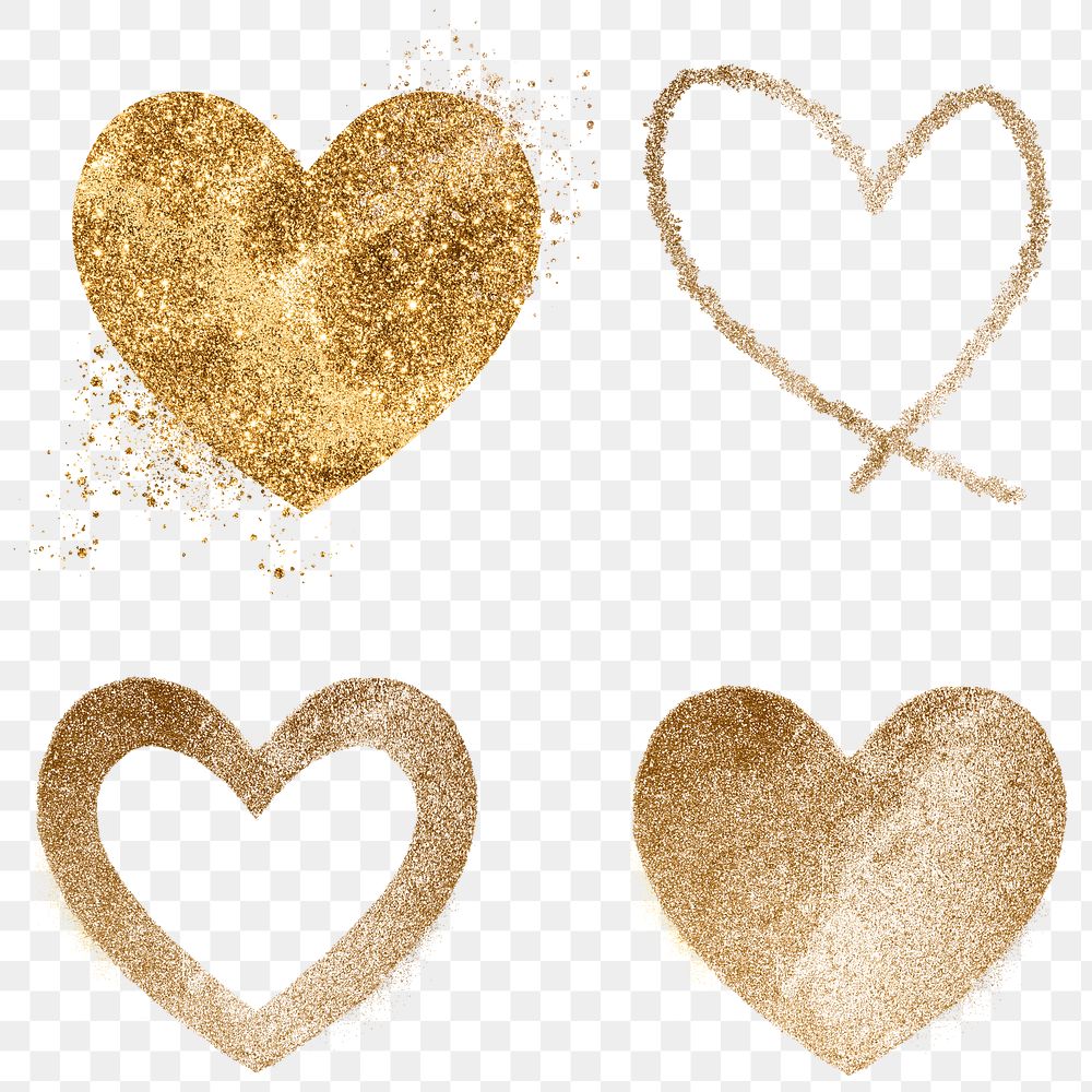 Gold glitter png heart symbol collection