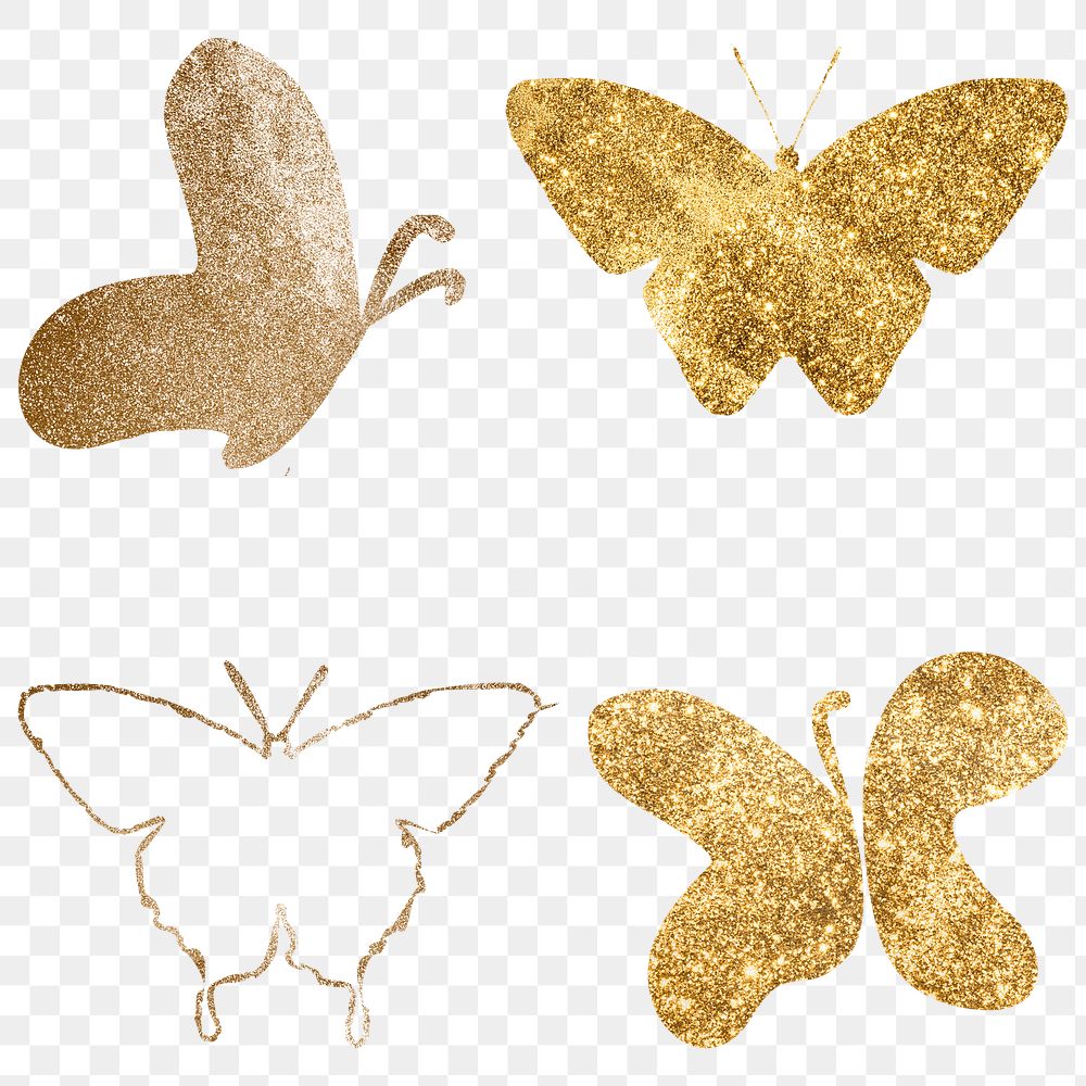 Glitter png gold butterfly collection