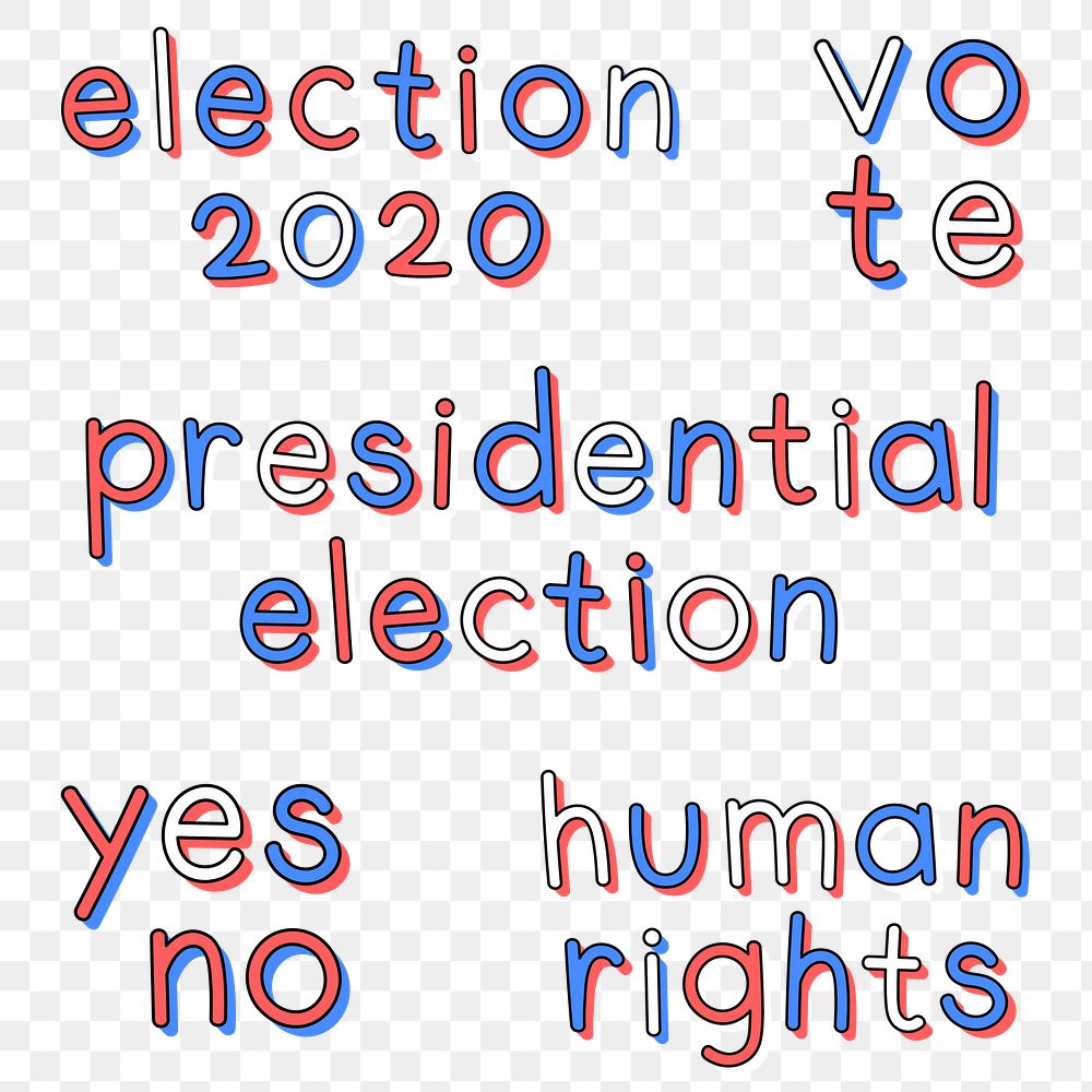 Election 2020 doodle words png typography set