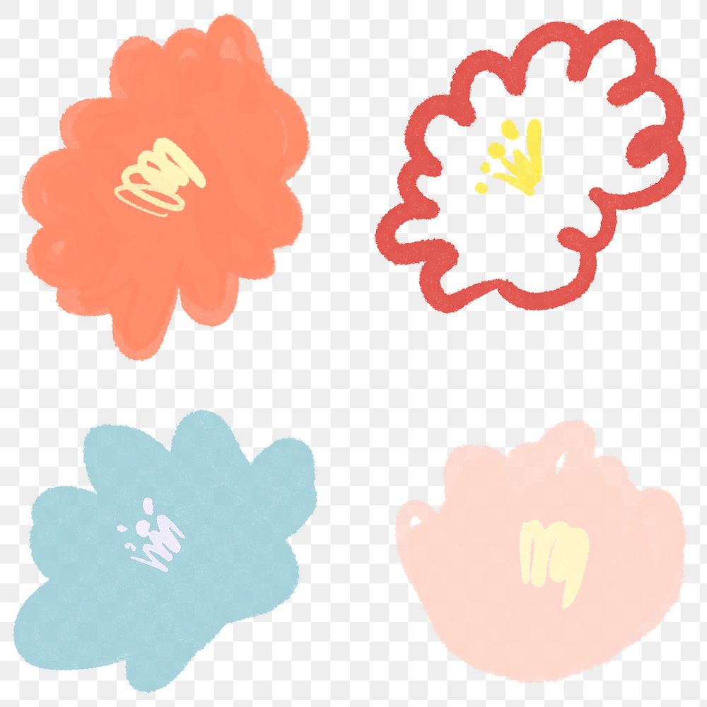 Blooming flower png floral illustration set