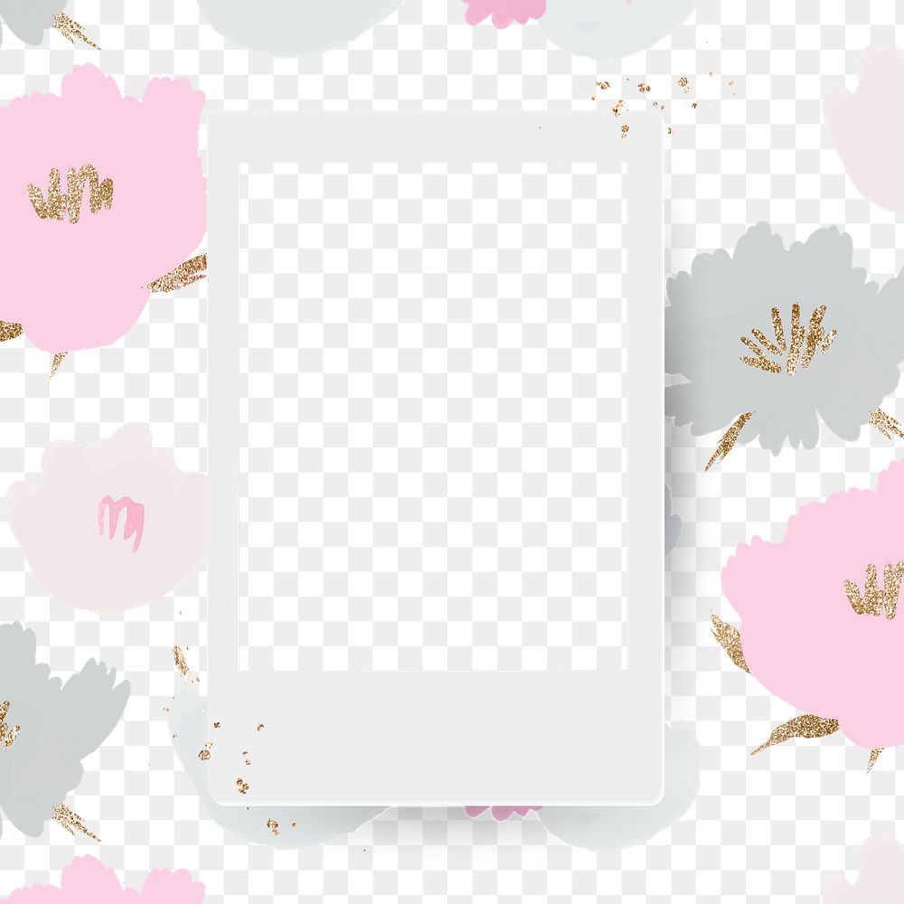 Instant camera frame png flower doodle floral background