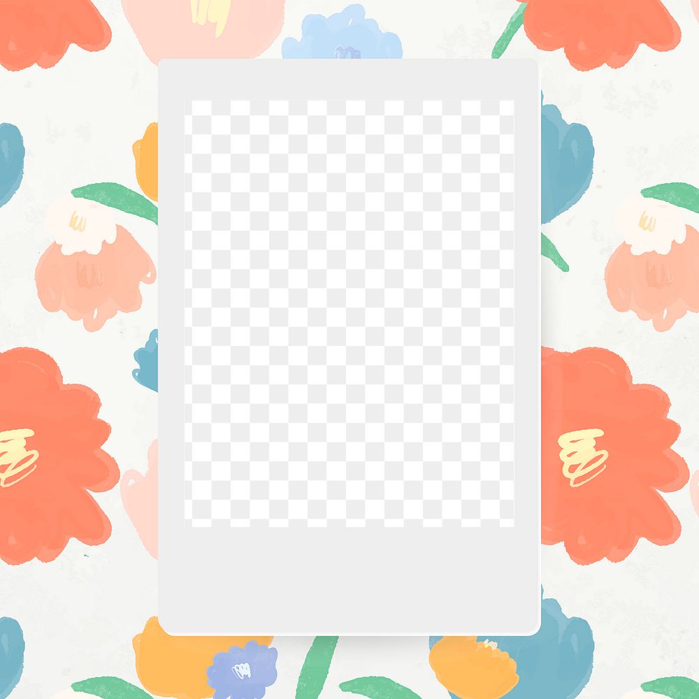 Instant camera frame png flower doodle floral background