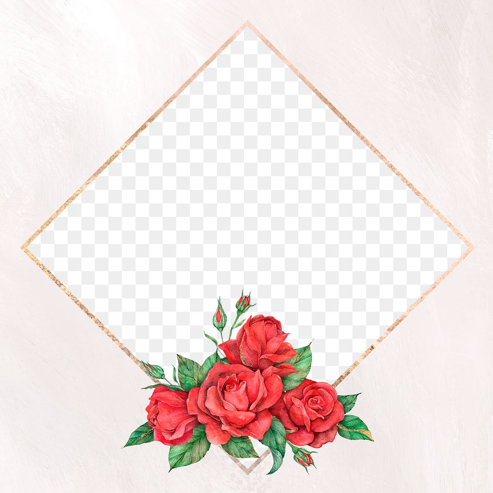 Gold frame with roses png transparent background