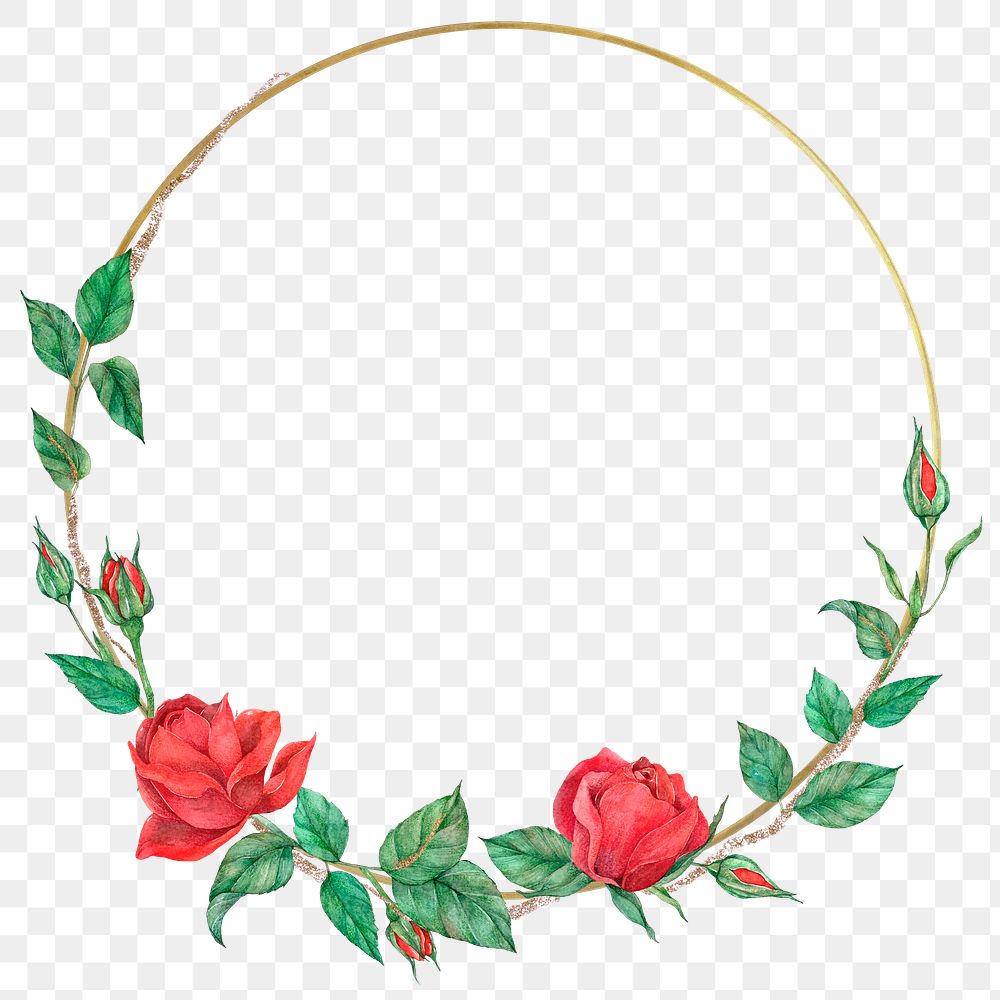 Rose round gold frame png transparent background