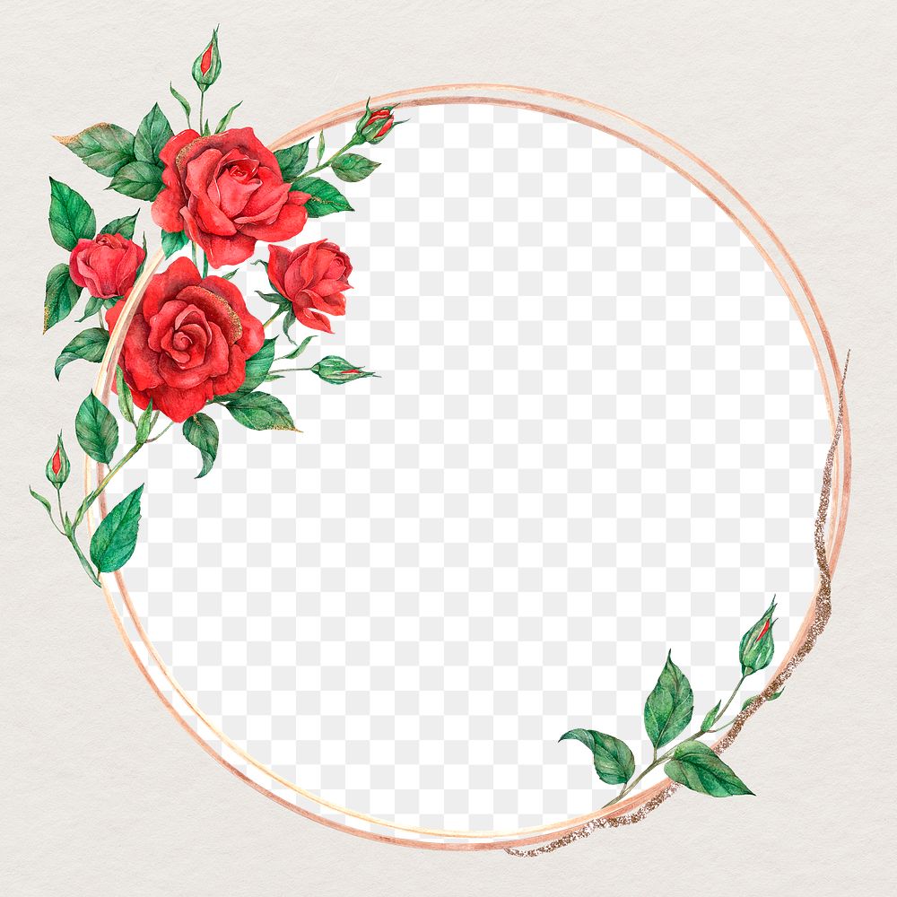 Rose round gold frame png transparent background