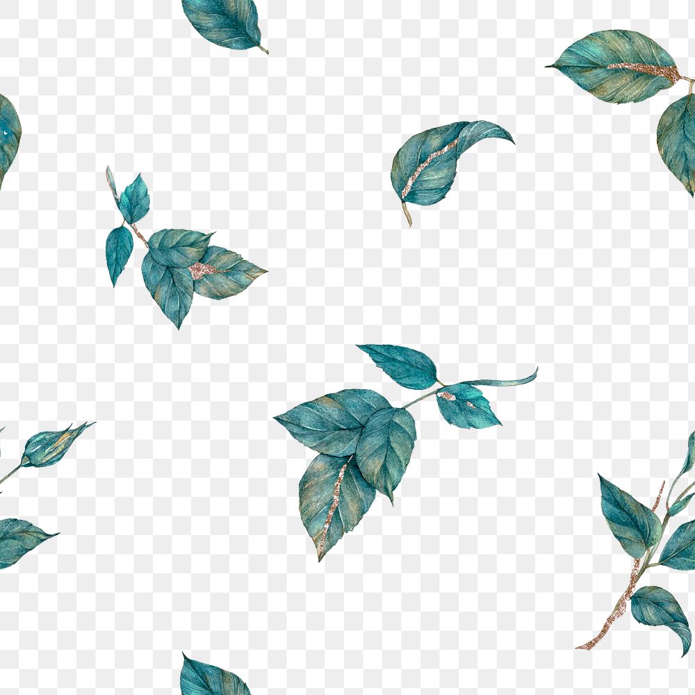 Glitter rose leaf png seamless pattern transparent background
