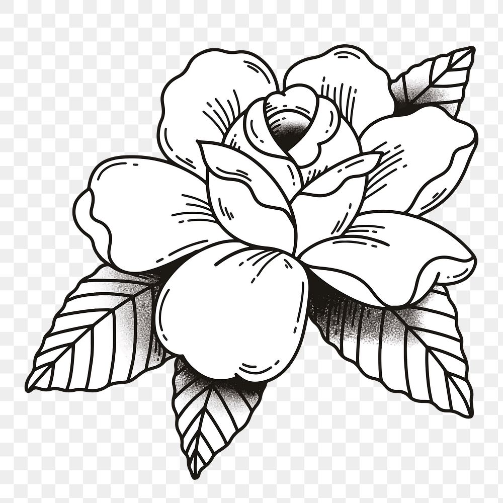 Black & white rose tattoo design png