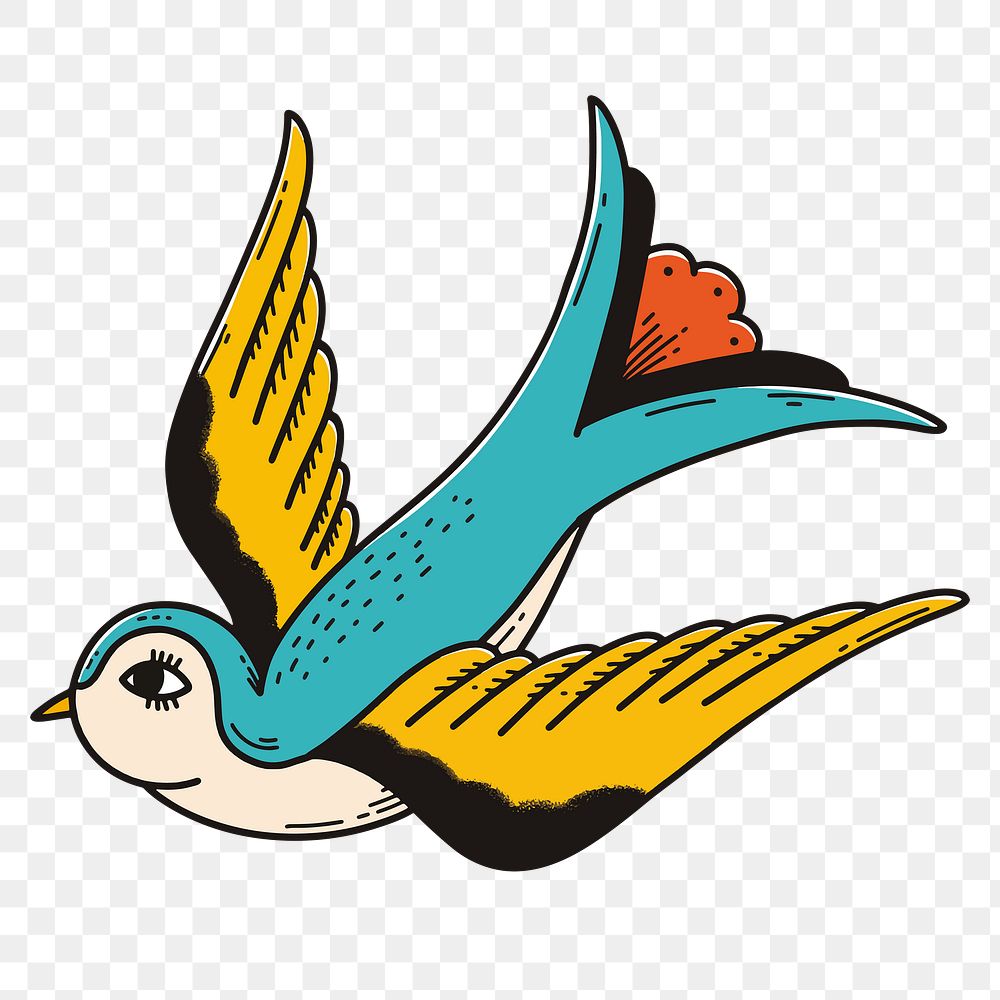 Retro bird tattoo design png