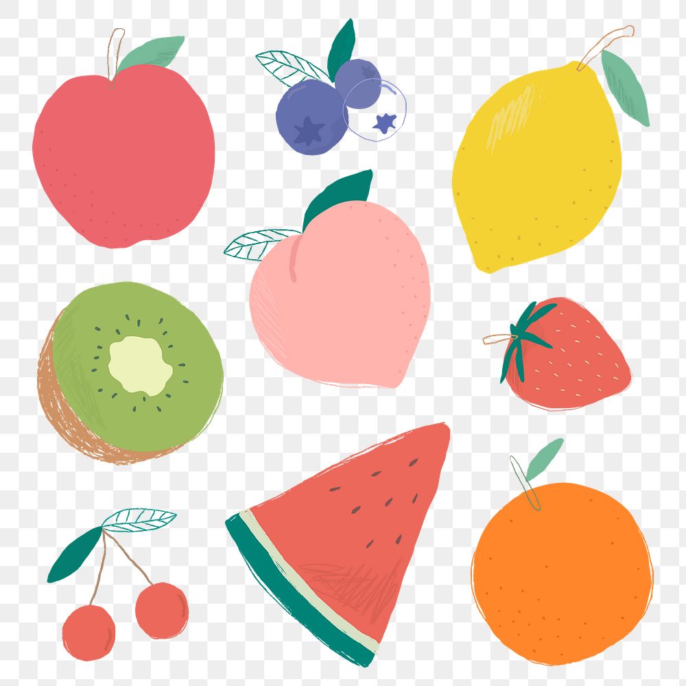 Png mixed fruit illustration set transparent background 