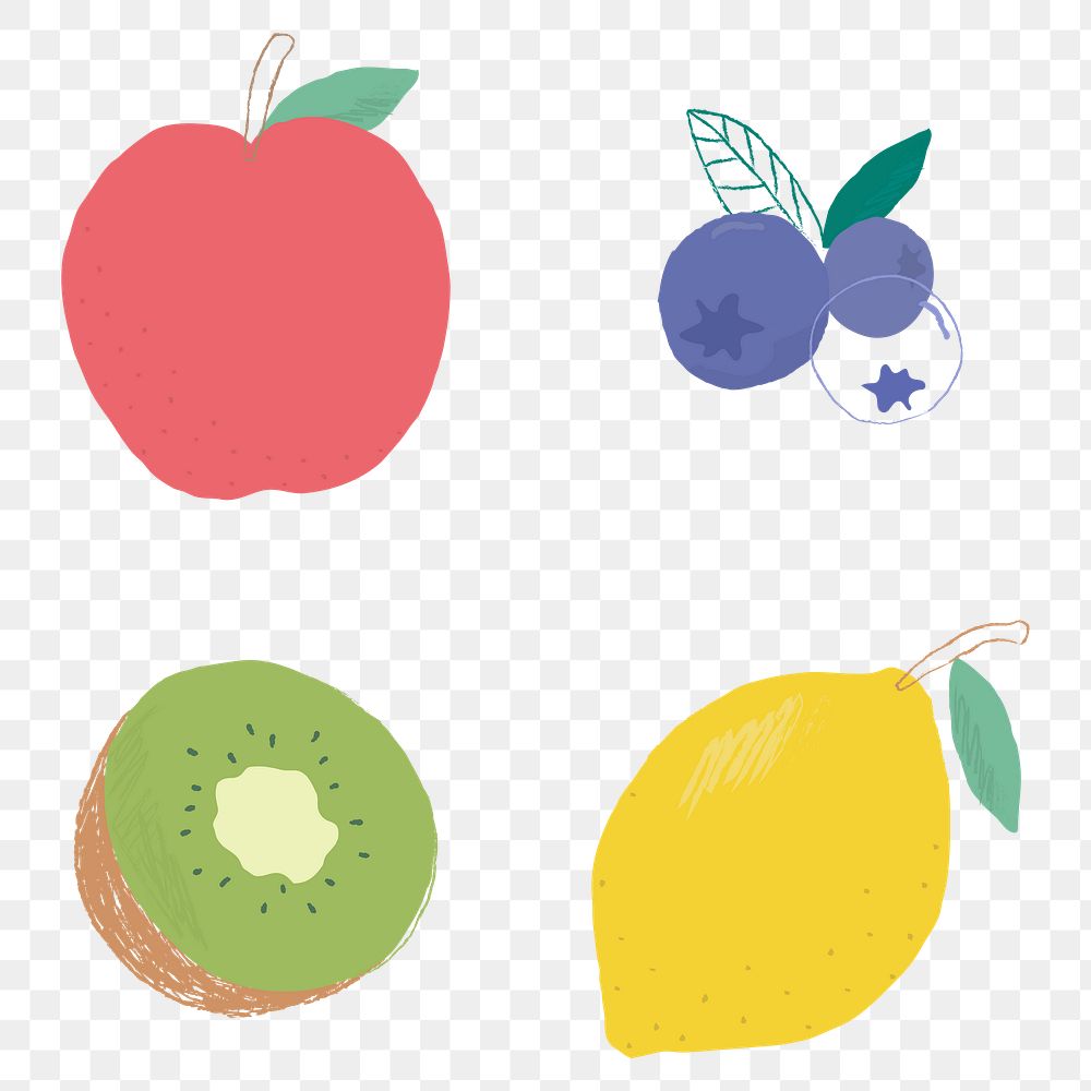 Png colorful fruit clipart set transparent background 