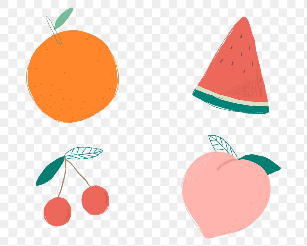 Png mixed fruit illustration set transparent background 
