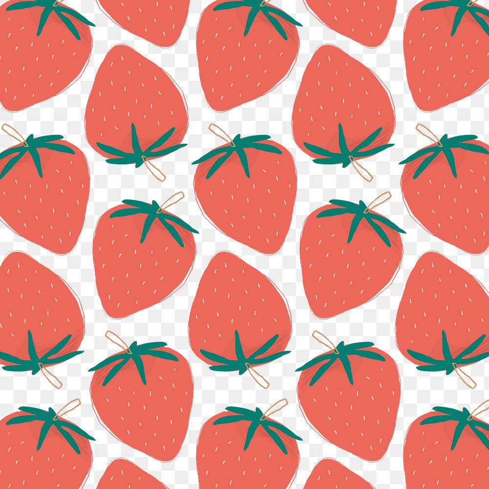 Png hand drawn strawberry pattern transparent background