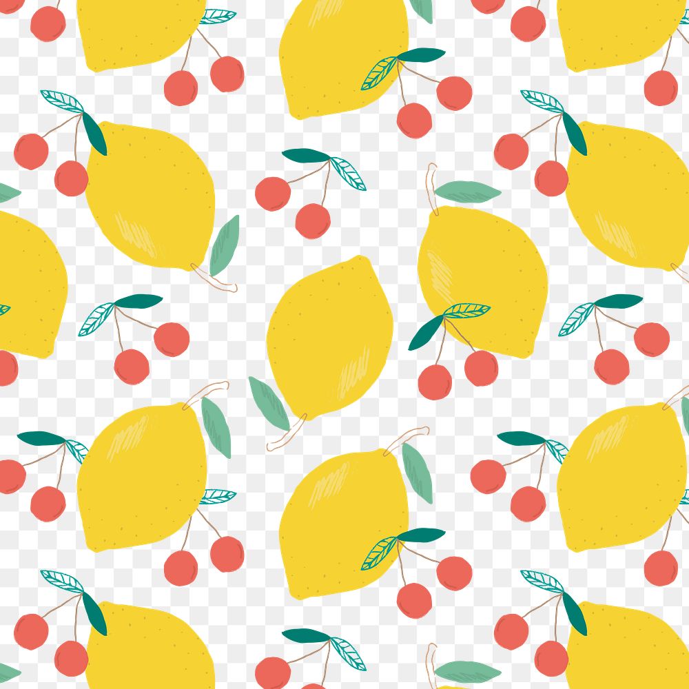 Png lemon cherry pattern transparent background