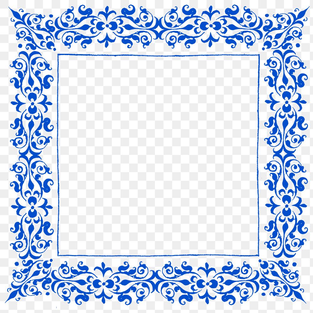 Blue filigree frame border png