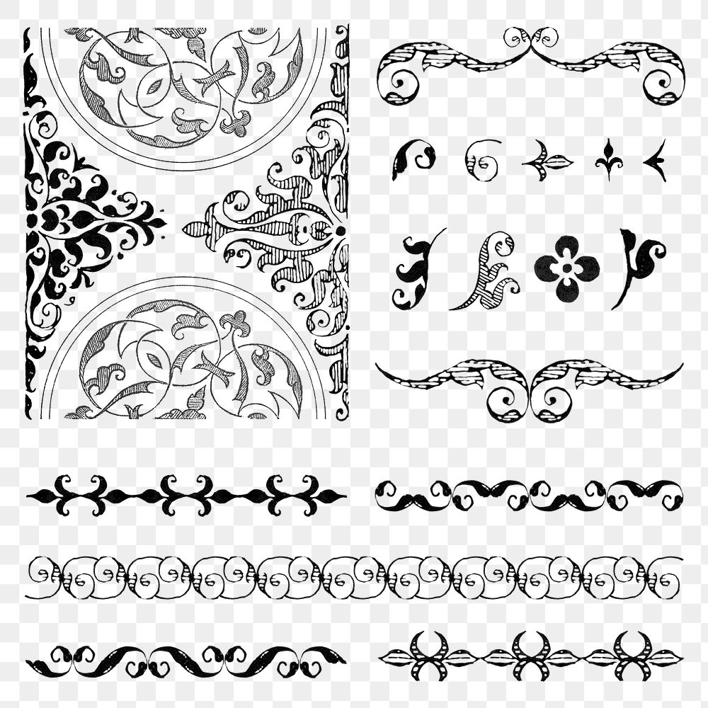 Vintage divider ornamental png element set, remix from The Model Book of Calligraphy Joris Hoefnagel and Georg Bocskay