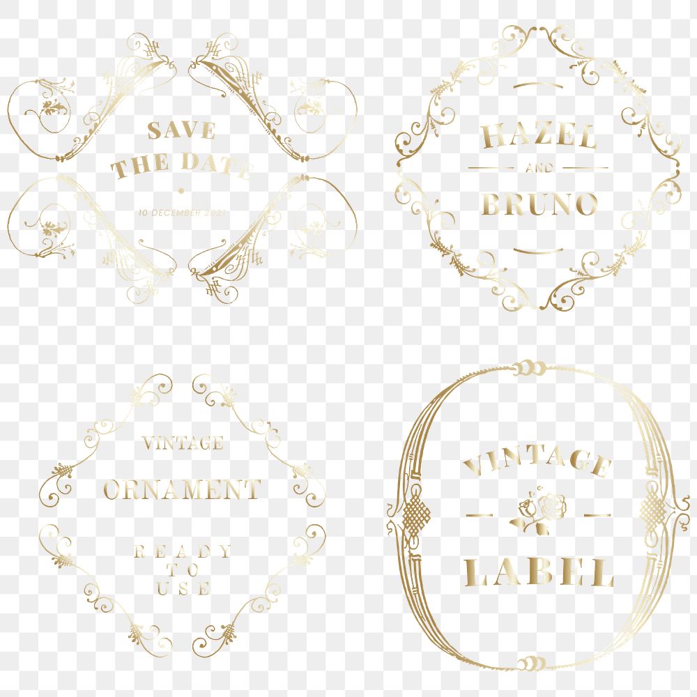 Png gold vintage label emblem set, remix from The Model Book of Calligraphy Joris Hoefnagel and Georg Bocskay
