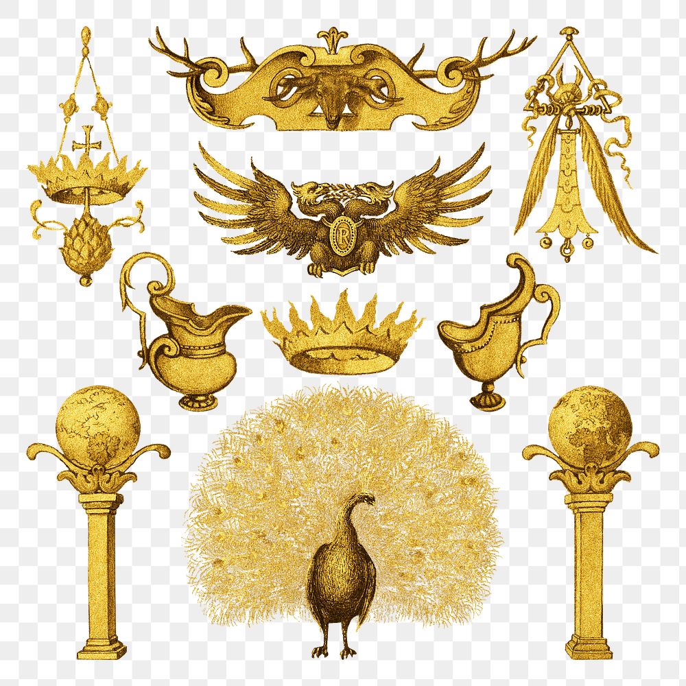 Antique gold png ornamental medieval style, remix from The Model Book of Calligraphy Joris Hoefnagel and Georg Bocskay