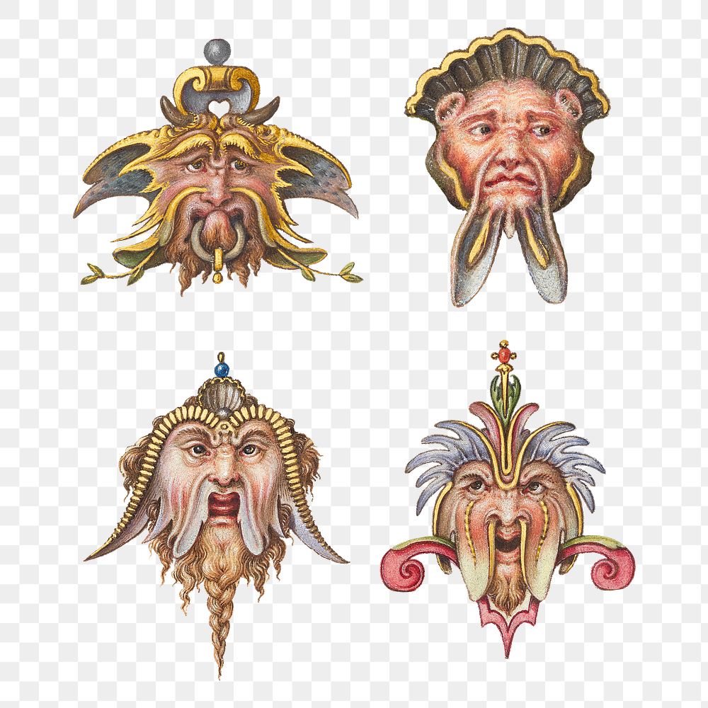 Troll medieval mythical creature png set, remix from The Model Book of Calligraphy Joris Hoefnagel and Georg Bocskay