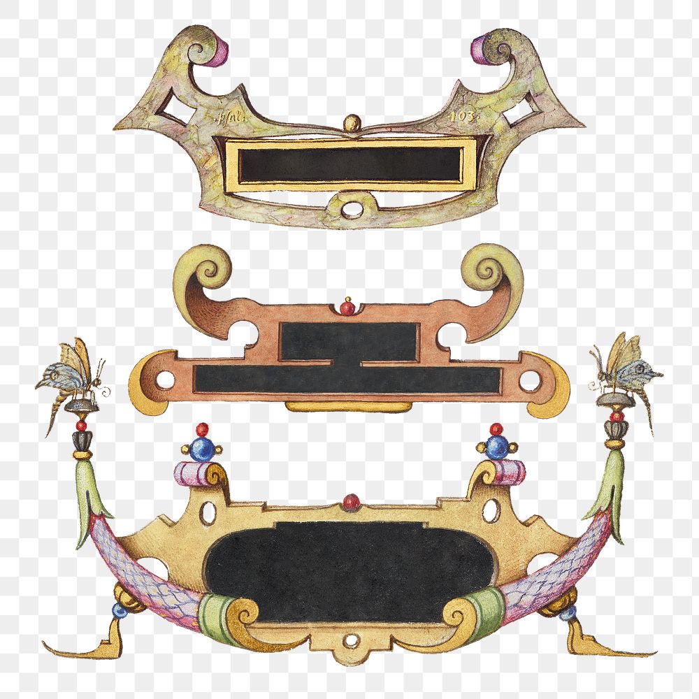 Png victorian gold signboard frame set, remix from The Model Book of Calligraphy Joris Hoefnagel and Georg Bocskay