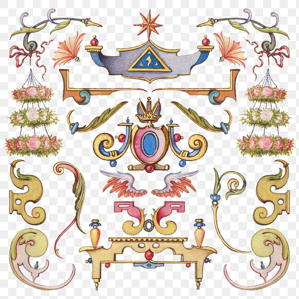 Victorian frame border png ornaments, remix from The Model Book of Calligraphy Joris Hoefnagel and Georg Bocskay