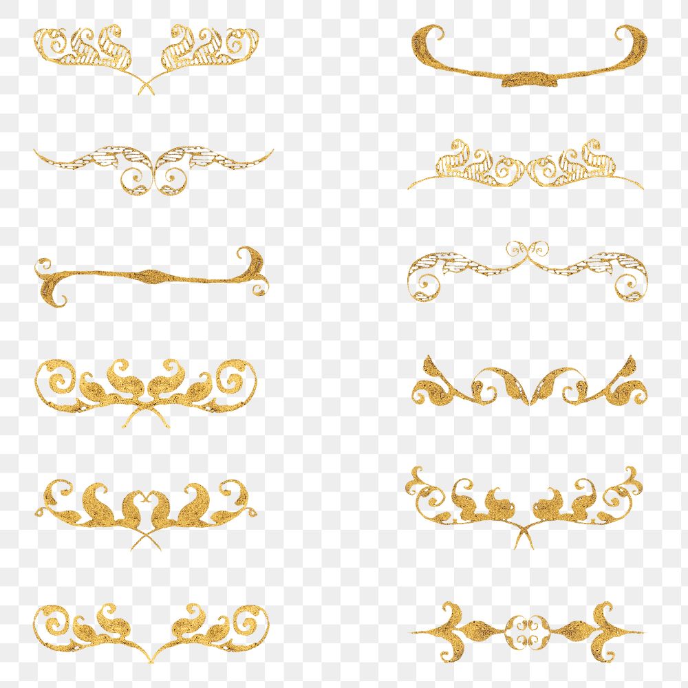 Png gold vintage divider separator ornamental element set, remix from The Model Book of Calligraphy Joris Hoefnagel and…