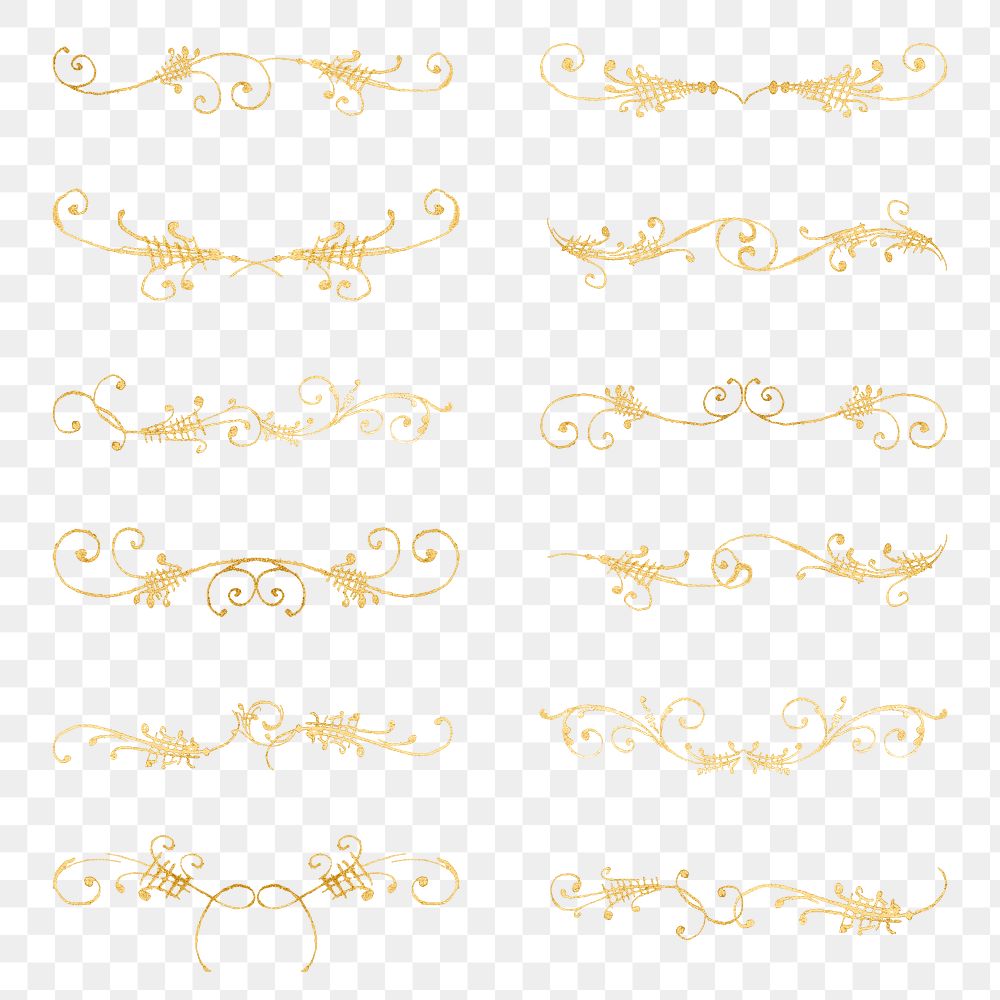 Vintage gold separator ornament png set, remix from The Model Book of Calligraphy Joris Hoefnagel and Georg Bocskay