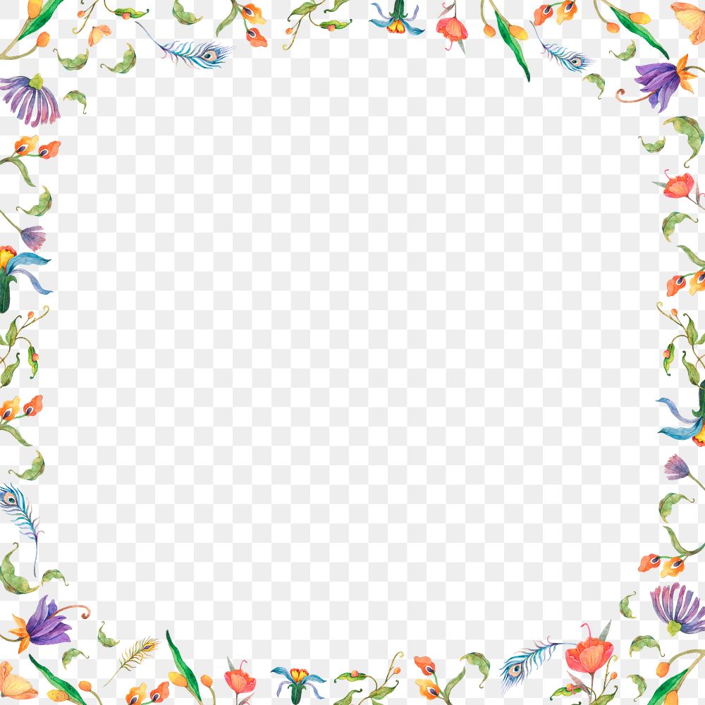 Png watercolor flower frame with transparent background