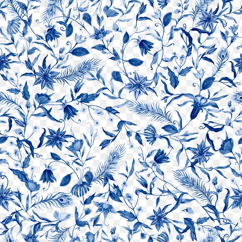 Png seamless blue flower pattern transparent background