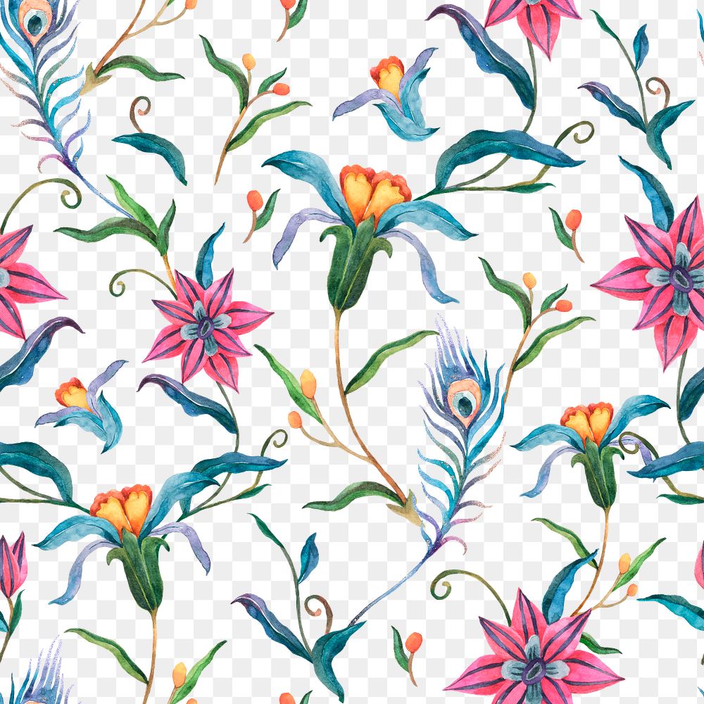 Png seamless flower pattern transparent background
