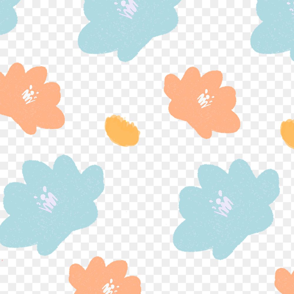 Colorful png pastel flowers hand drawn pattern