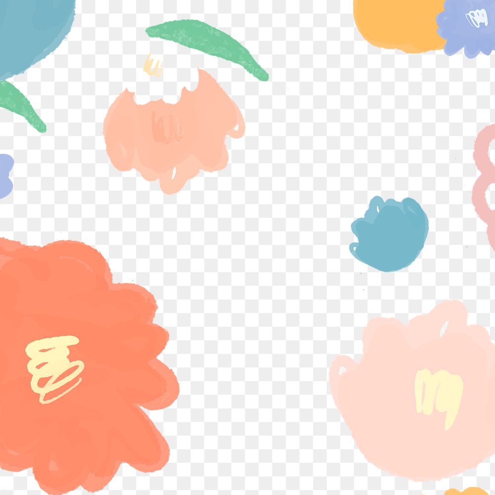 Colorful png hand drawn flowers pastel pattern for kids