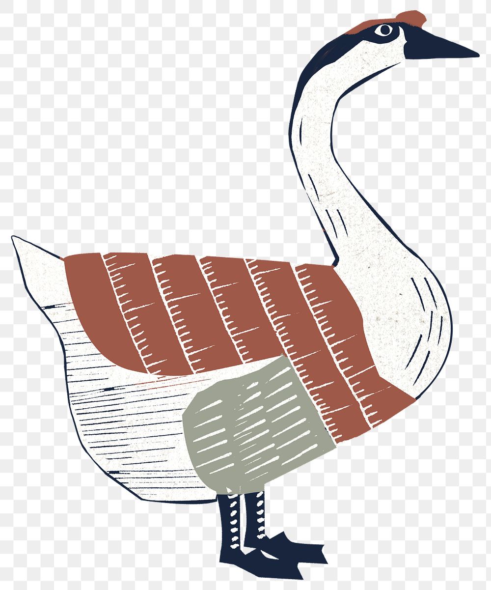 Vintage colorful goose png bird sticker linocut drawing