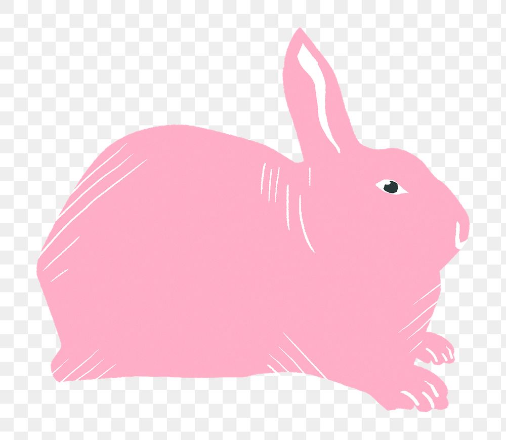 Vintage linocut pink rabbit png animal sticker hand drawn