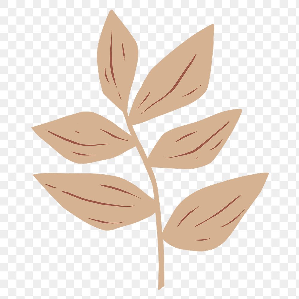 Retro beige leaves png plant sticker linocut