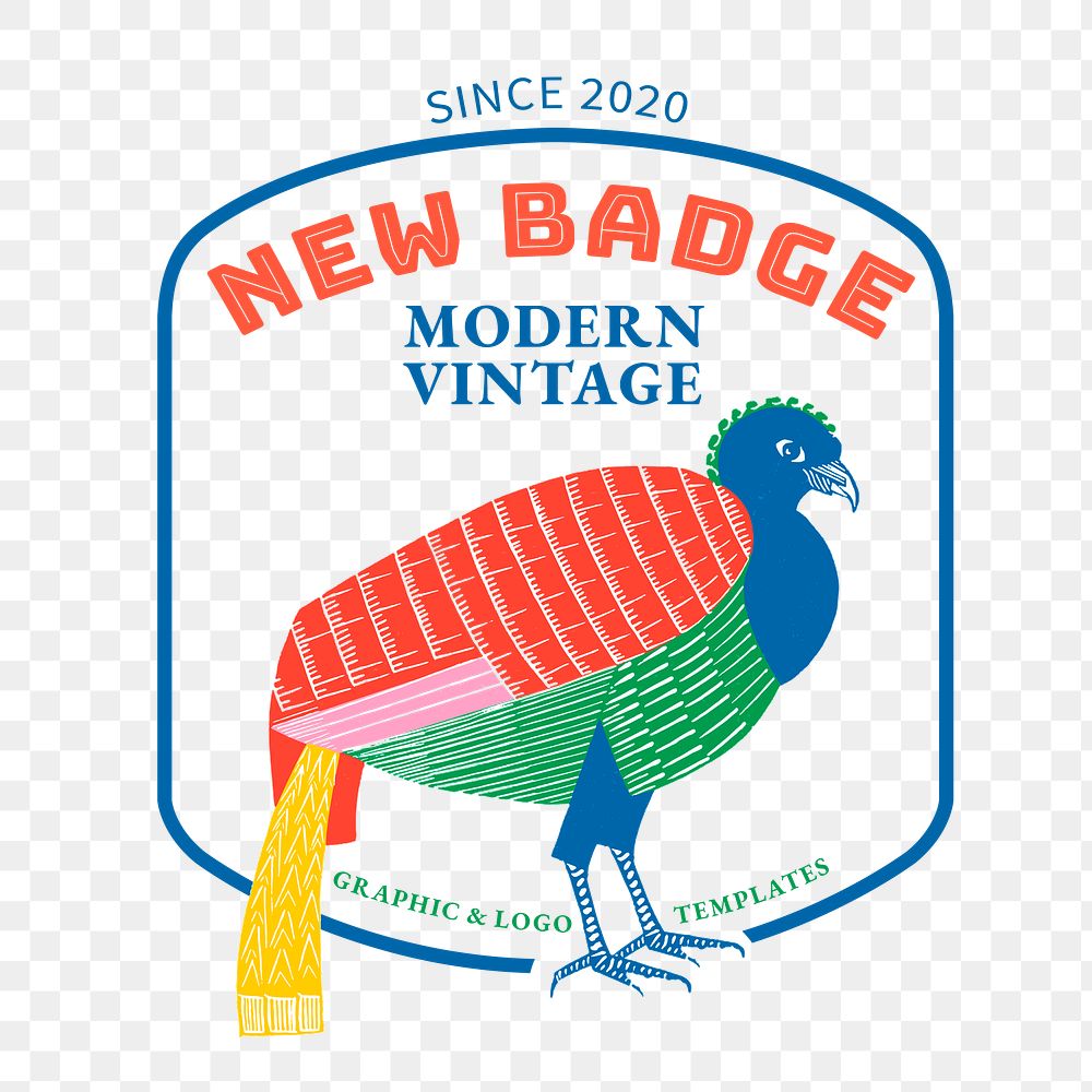 Colorful bird retro badge linocut png