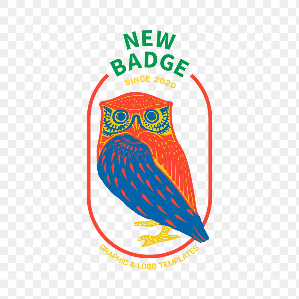 Colorful retro owl logo transparent linocut png