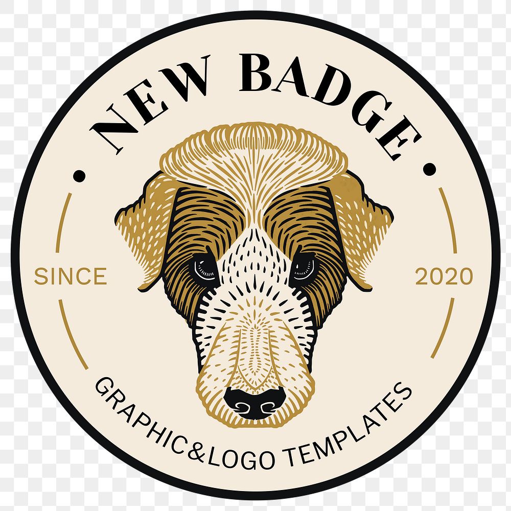 Vintage linocut dog badge png transparent background