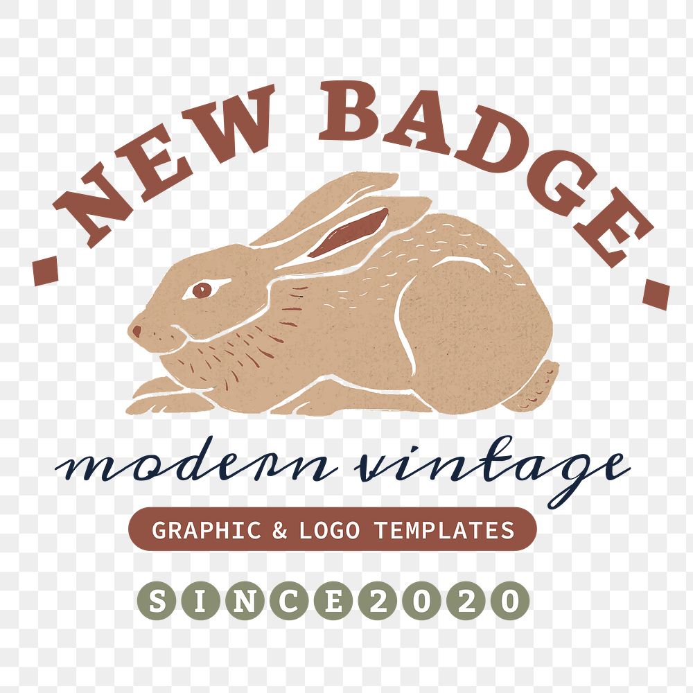 Vintage png linocut rabbit logo transparent