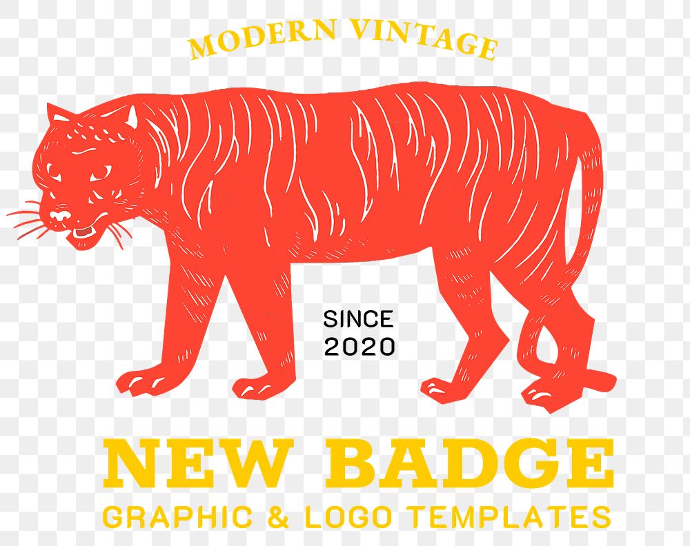 Retro tiger logo linocut png
