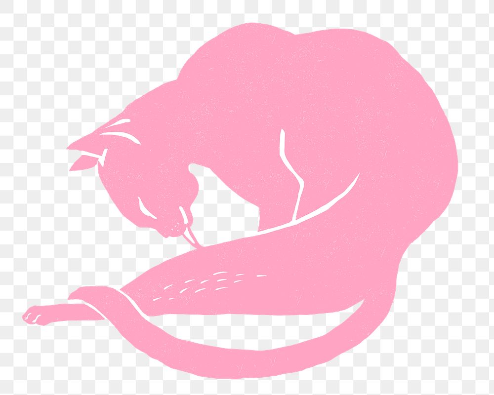 Vintage pink cat png animal sticker hand drawn