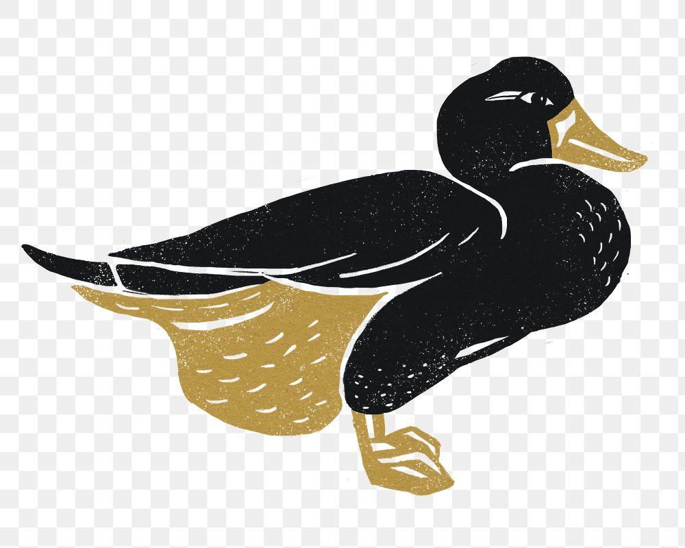 Gold black duck png animal sticker vintage clipart