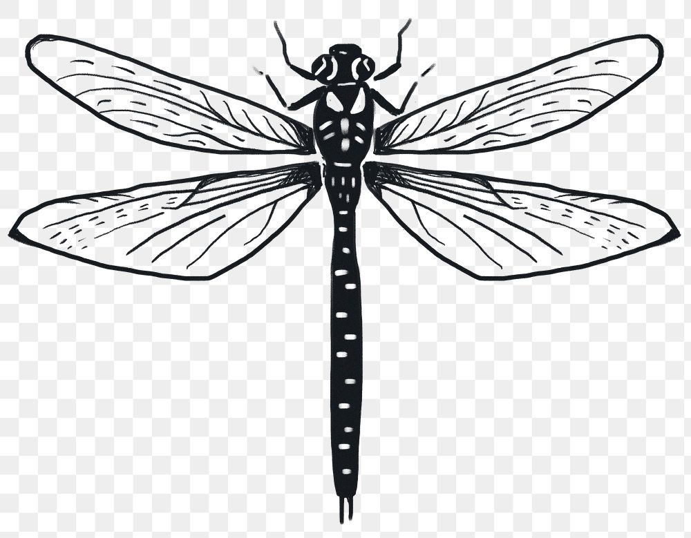 Dragonfly black png sticker hand drawn clipart