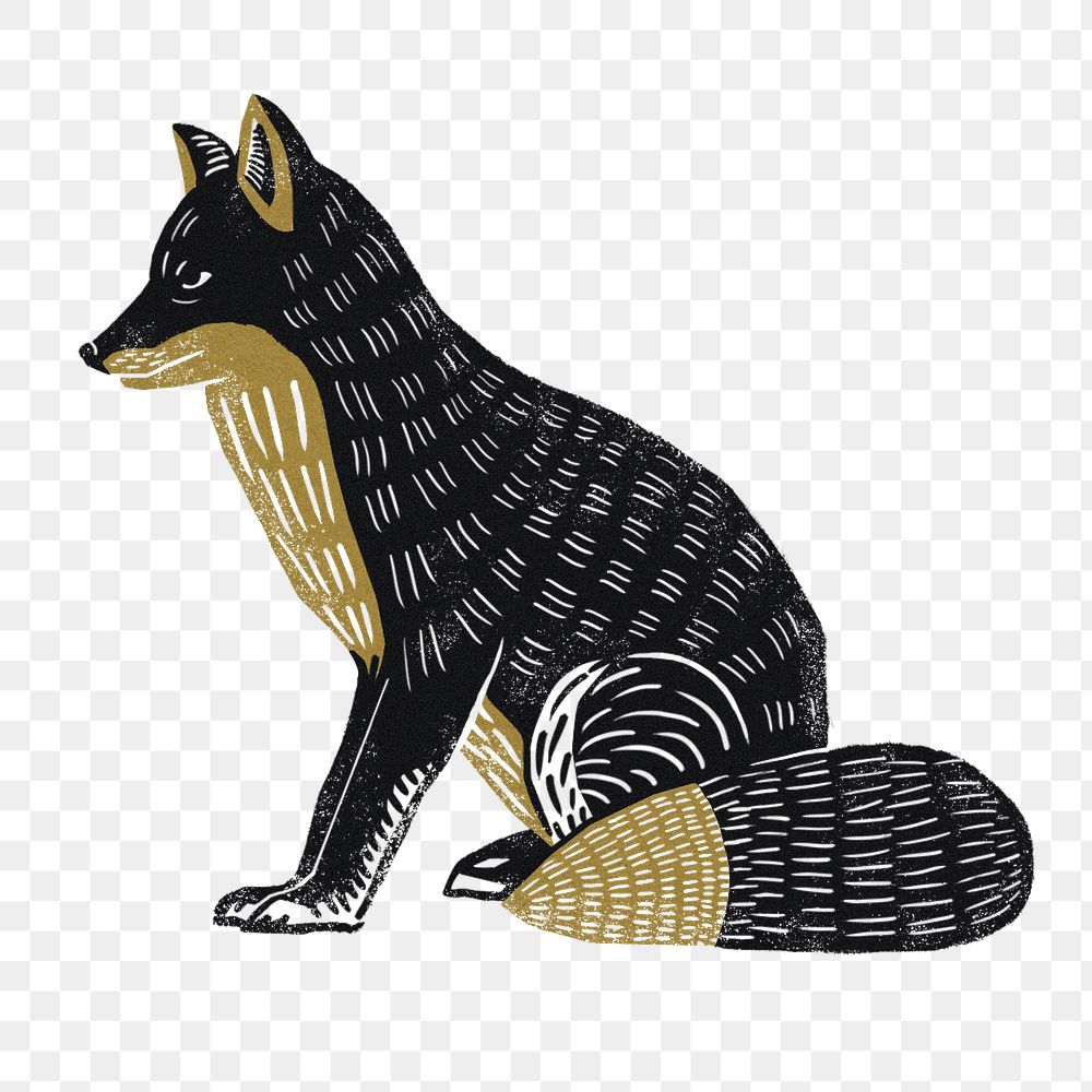 Black gold vintage fox png animal sticker