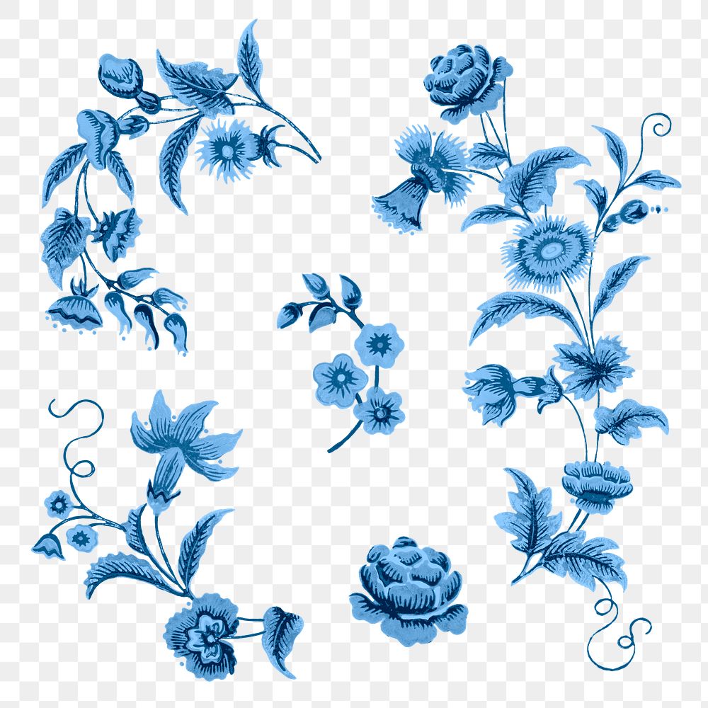 Blue flowers png vintage sticker