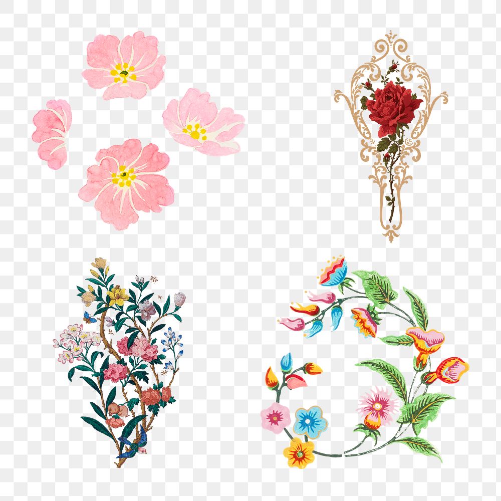 Colorful flowers png vintage sticker